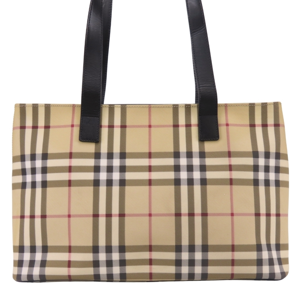 Burberry tote bag, Nova Check pattern, leather, beige, black, women's. BURBERRY